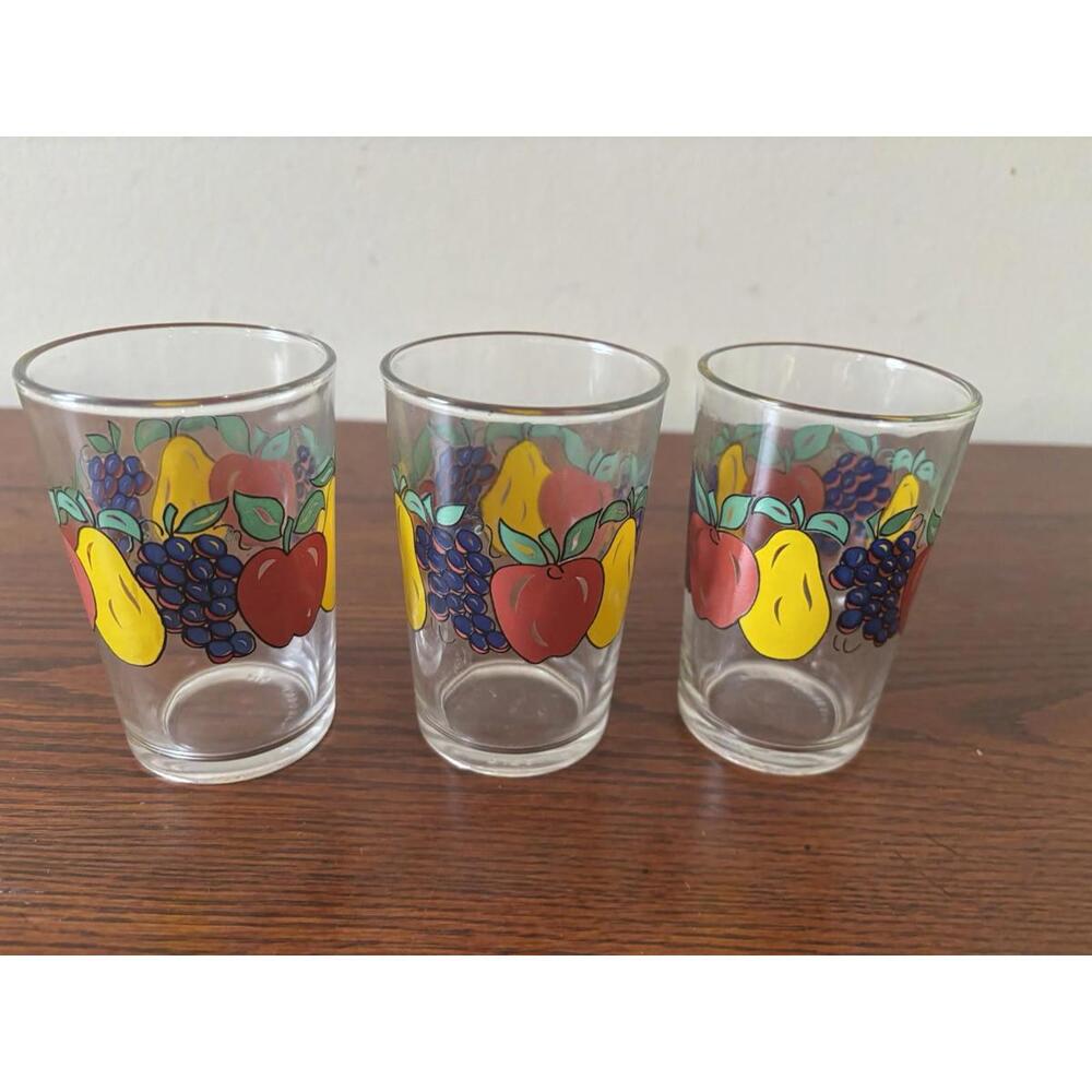 KIG Indonesia 3 Juice Drinking Glasses Fruit Motif Swanky Swig Pear Apple Grape